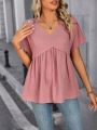 SHEIN LUNE V-Neck Short Sleeve Blouse