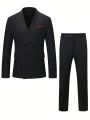 Men Contrast Panel Shawl Collar Blazer & Suit Pants