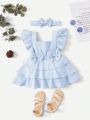 SHEIN Baby Girl's Adorable Bowknot Decorated Ruffle Trim Overall Dress