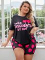 Plus Size Alphabet & Heart Printed Pajama Set