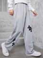 Teenage Boys' Simple And Fashionable Printed Gray Casual And Comfortable Sweatpants