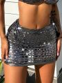 SHEIN Swim Y2GLAM Women's Slim Fit Short Skirt Cover-up With Rhinestone Decoration