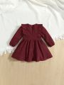 SHEIN Baby Girl Ruffle Trim Lantern Sleeve Dress