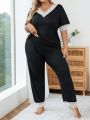 Plus Size Women's Casual Lace Trim Pajama Set