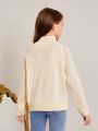 SHEIN Tween Girl Mock Neck Raglan Sleeve Sweater