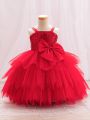 Little Girls' Sequin Mesh Dress With Bowknot Decoration