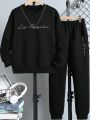 Teen Boys' Letter Print Fleece Hoodie And Sweatpants Two Piece Set