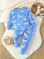 Baby Boys' Round Neck Top And Pants Set With Dog Print