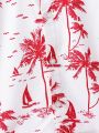 SHEIN Kids SUNSHNE Little Boys' Tropical Plants Printed Short Sleeve Shirt And Shorts Set