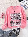 SHEIN Kids HYPEME Tween Girl Car & Letter Graphic Sweatshirt