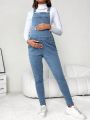 SHEIN Maternity Patched Pocket Denim Overalls Without Tee