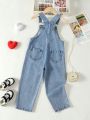 Toddler Girls' Heart Printed Denim Jumpsuit