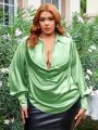 SHEIN SXY Plus Size Solid Color Draped Neck Casual Shirt