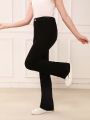 Teen Girls' Stretchy Flared Black Jeans With Stone Washed Effect