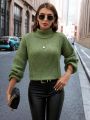 SHEIN LUNE Turtleneck Lantern Sleeve Ribbed Knit Sweater