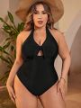 SHEIN Swim Basics Plus Size Women'S Knotted Halter One-Piece Swimsuit