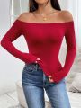 SHEIN PETITE Off-shoulder Long Sleeve T-shirt