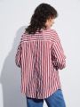 SHEIN BIZwear Women'S Striped Button Front Long Sleeve Shirt