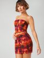 IMEXY SHEIN BAE Tie Dye Ruched Tube Top & Bodycon Skirt