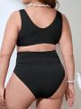SHEIN Swim Basics Women'S Plus Size Solid Color Knot Design Swimwear Set