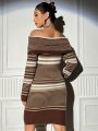 SHEIN ICON Stripe Off Shoulder Sweater Dress