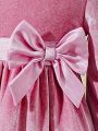 Baby Girls' Velvet Dress With Bow Decoration