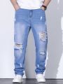 Manfinity Men Plus Ripped Frayed Straight Leg Jeans