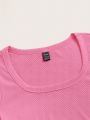 SHEIN EZwear Square Neck Rib-knit Crop Tee