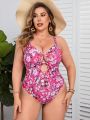 SHEIN Swim Vcay Plus Size Hollow Out One-Piece Swimsuit With Tiny Floral Print