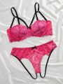 SHEIN Floral Lace Cut-out Underwire Lingerie Set