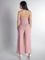 SHEIN PETITE Knotted Detail Spaghetti Strap Wide Leg Jumpsuit