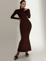 SHEIN BAE Solid Mock Neck Backless Longline Dress