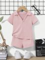 SHEIN Baby Boy Solid Color Casual Comfortable Outfit
