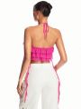 SHEIN BAE Women'S Multi-Layered Ruffle Trim Halter Top