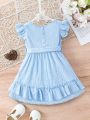 Baby Girls' Simple Light Blue Short Sleeve Dress For Summer