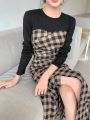 DAZY Plaid Lotus Leaf Clip 2 in 1 Long Sleeve Dress