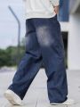 Men Slant Pocket Loose Fit Wide Leg Jeans