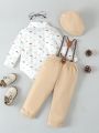 Baby Boy's Dinosaur Print Jumpsuit, Overalls And Hat Set