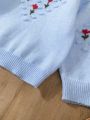 Baby Girls' 3d Embroidery Flower Diamond Pattern Knit Sweater For Winter