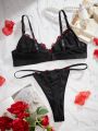 Women'S Embroidered Mesh Lingerie Set, Valentine'S Day Collection