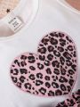 Infant Girls' Simple Heart & Leopard Embroidery Tank Top And Comfortable Shorts Summer Outfit