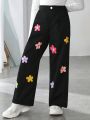 SHEIN Kids HYPEME Tween Girl Floral Print Wide Leg Pants