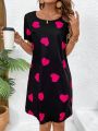 Women'S Love Heart Printed Short Sleeve Dress