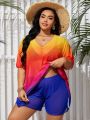 SHEIN Swim Vcay Plus Size Women's Ombre V-Neck Kaftan Maxi Dress