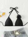 SHEIN Swim Chicsea Appliques Detail Halter Triangle Bikini Top