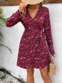 SHEIN VCAY Small Floral Print Wrap Tie Dress