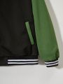 Teenage Boys' Letter Patchwork Contrast Color Baseball Jacket