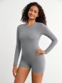 SHEIN Leisure Zip Front Long Sleeve Loungewear Romper