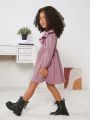 SHEIN Kids Cooltwn Young Girl Ruffle Trim Lantern Sleeve Smock Dress