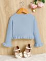 SHEIN Young Girl Flare Sleeve Frill Trim High Low Hem Cardigan